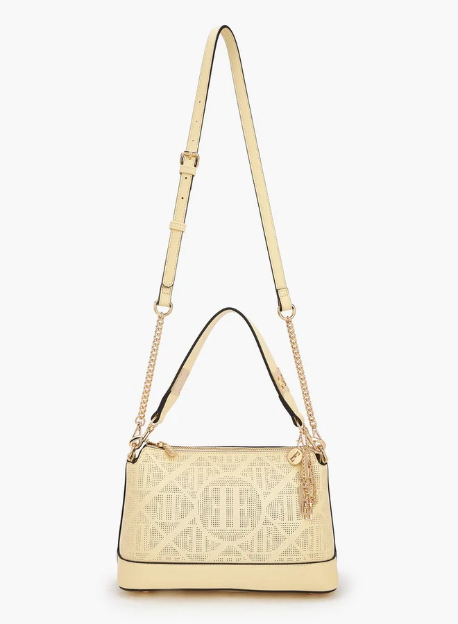 ELLE Laser Cut Textured Shoulder Bag With Detachable Strap